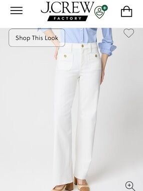 J. Crew Full Length Slim Wide-Leg White Jeans with Gold Buttons